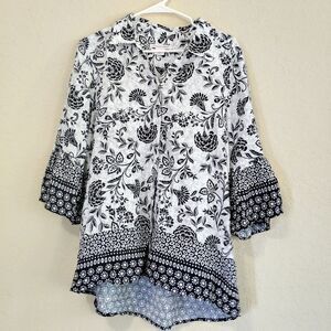 Allison Daley Boho Rayon Blouse S Slouchy Button Down Coastal Relaxed